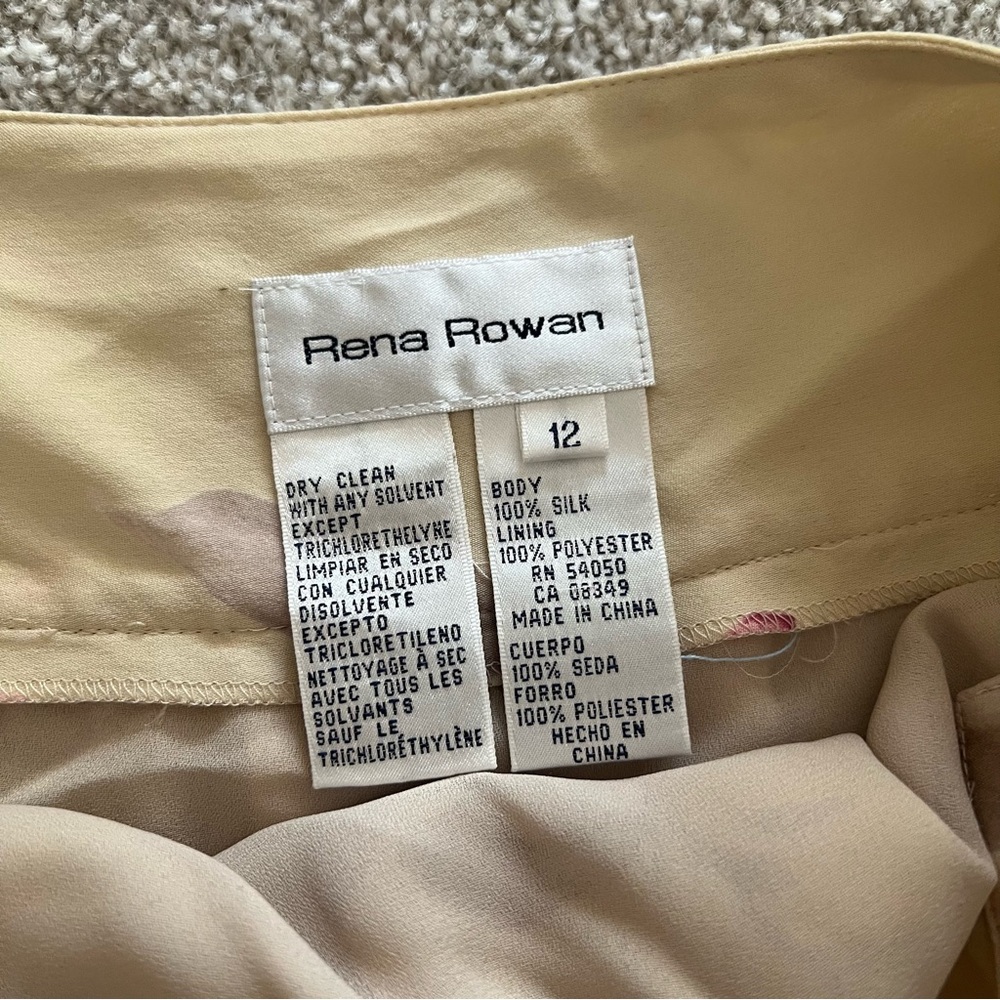 SOLD Rena Rowan 100% Silk Romantic Midi Skirt Cream base and Soft Pink floral - Picture 6 of 9